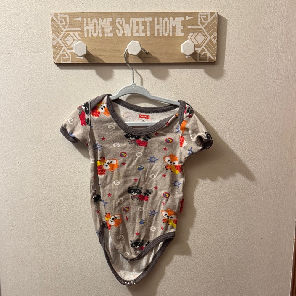 Fisher-Price Gray Bodysuit with Colorful Animal Print